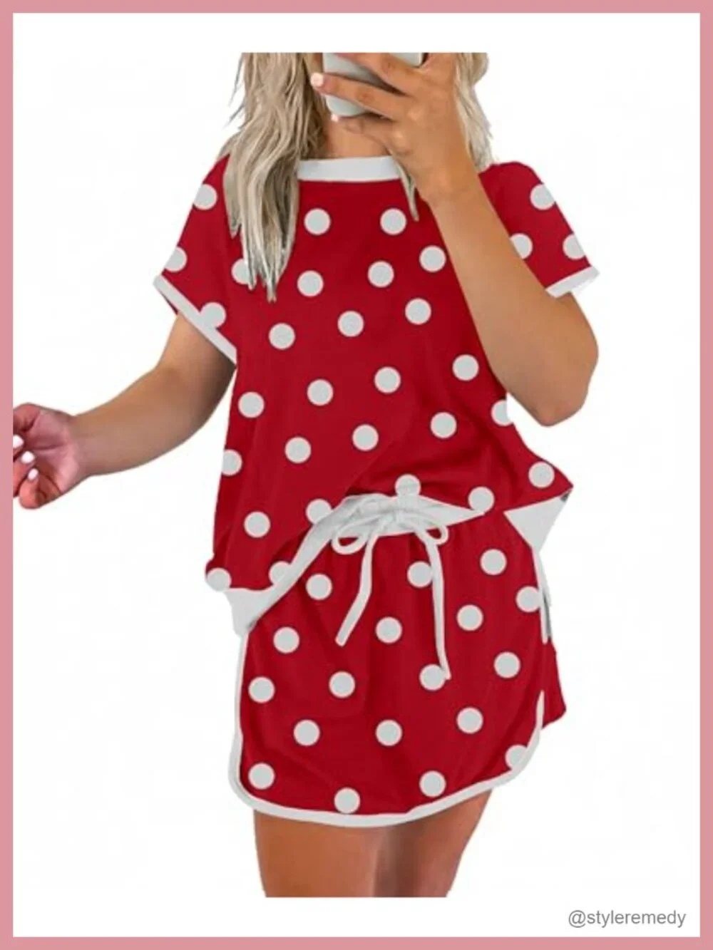 2 Piece Lounge Set for Women Skort and Top Colorblock With Polka Dots Casual